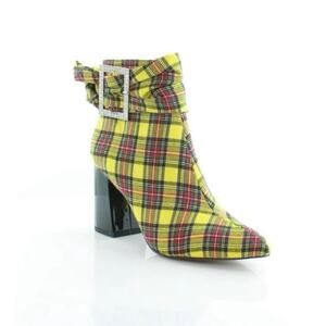 Betsey Johnson Millburn Yellow Plaid Ankle Boots – Women’s Size 7.5, Block Heel